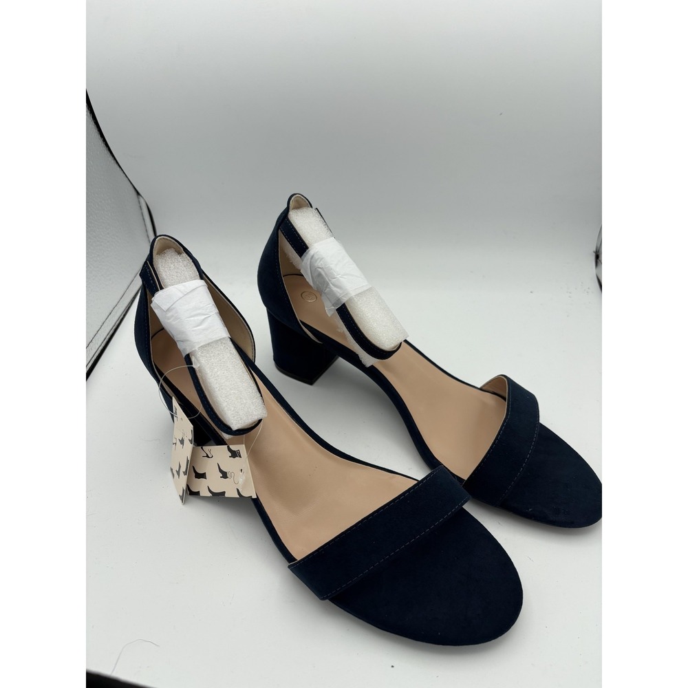 Womens shoes  Size 12W Navy Suede Ankle Strap Block Heel Sandals Dress‎